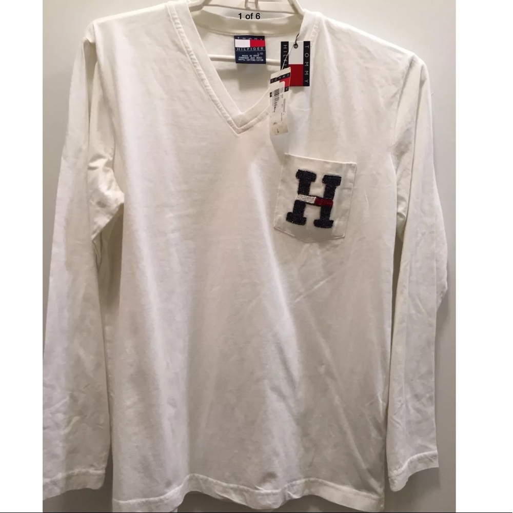 Vintage TOMMY HILFIGER V-Neck  Beaded Front Pocket